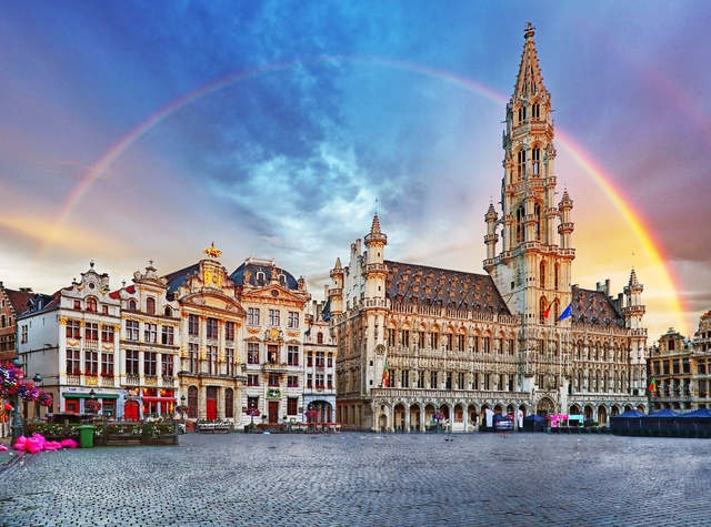 Rathaus am Grand Place oder Grote Markt in Brüssel, Belgien